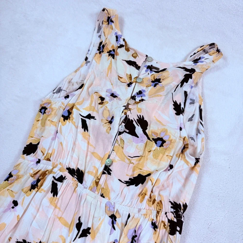 O'Neill Women Floral Twist Back Cutout Maxi Dress Yellow Lavender Black Medium‎